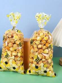 20/50pcs Bee Print Gift Bags, OPP Clear Flat Pouches, Sealed Packing Plastic Bags, Birthday, Home, Holiday, Party Decor, Gift Packaging Supplies