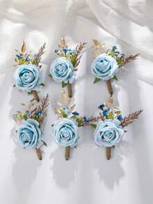1枚/6枚优雅玫瑰与满天星胸针，适合新娘、新郎、伴娘、伴郎、婚礼、毕业典礼、派对、活动等场合佩戴。 - A - 查看 15