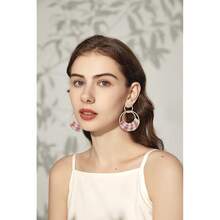 Raffia Hoop Earrings For Women Fun Boho Summer Beach Earrings Lightweight Handmade Straw Wicker Rattan Dangle Earrings Statement Geometric Round Drop Earrings - 彩色圓形 - 查看 8