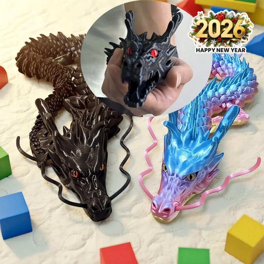 超大尺寸3D打印龙摆件 - 张嘴 - 关节可活动 - 适用于水族箱、书桌和桌面 - 奇幻装饰 - 送给龙爱好者的理想生日礼物 - 逼真可动龙雕像（60厘米/23.62英寸） - 60cm/23.62in - 查看 1