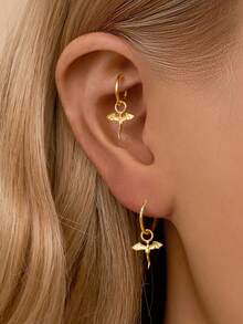 1件925纯银龙形吊坠16G铰链式耳环 - 耳骨环、耳廓环、鼻中隔环、无缝卡扣式耳环、迷你耳环、耳屏环、耳骨环、耳廓穿孔耳环、银色无缝耳骨耳环，适合男女日常佩戴，柔软纯银材质 - 请小心轻放（单件出售） - 龍形吊飾配件 - 查看 1