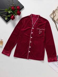 2pcs Women Luxury Striped Sleepwear Set, V-Neck Cardigan Long Sleeve Top And Long Pants, Spring/Autumn - Red - View 6