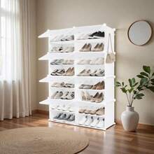 swfZapatera Organizador Closet Repisa Armable Mueble Multiusos8 Compartimentos para 32 Pares de Zapatos con Puertas Mueble Zapatero Plastico para Dormitorio Sala de Estarawd - blanco - Ver 3