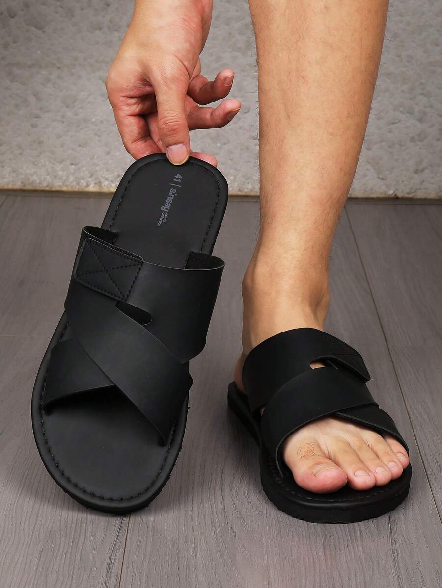 男士涼鞋,時尚舒適的室內/室外拖鞋,適合休閒沙灘穿著與正式場合,涼爽耐穿 - 黑色 - 查看 1