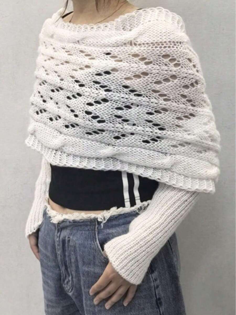 Áo khoác cardigan dài tay dệt rỗng cho mùa Thu/Đông - Khăn choàng đan tay đôi - Xem 1