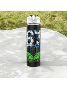 1个67号塑料足球水瓶，可爱印花设计，翻盖式，可重复使用，容量750毫升/25盎司，轻便防漏旅行水瓶，适合作为生日、圣诞节、万圣节、感恩节礼物 - 彩色 - 查看 6