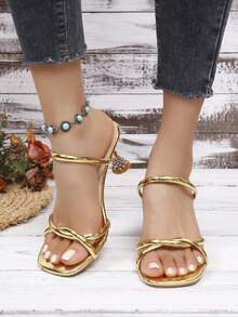 2026 Fashionable & Elegant Women's Gold High Heel Slides - Gold - View 5