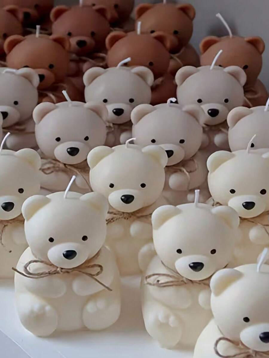 Reusable High-Temperature Resistant 3D Bear Shape Candle Mold - Irregular Bear Outline Silicone Mould Suitable For DIY Scented Candles, Handmade Soaps, Resin & Plaster Crafts - White - View 1