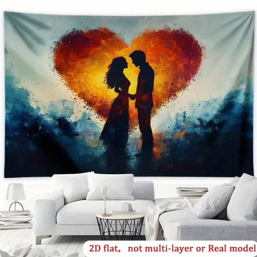 2D Flat Printing Party Banner 1 Piece Heart-Shaped Love Couple Silhouette Extra Large Garage Background Cloth High-Definition Printing Garage Cover Background Suitable For Universal Theme Multi-Functional Holiday Decoration Garden Courtyard Party And Home Decoration Suitable For Indoor And Outdoor Easy To Operate 2D Flat Design - Nhiều màu - Xem 1