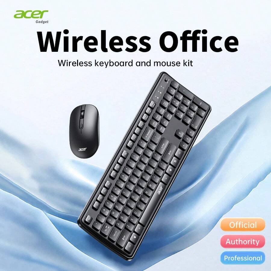 Juego de teclado y ratón inalámbrico ACER OCC317, diseño minimalista de oficina, teclado ligero + ratón silencioso, receptor 2.4G plug and play, larga duración de la batería, adecuado para oficina, portátiles de negocios, ratón compacto, funcionamiento silencioso, dispositivo plug and play, entusiastas de la tecnología - Negro - Ver 1