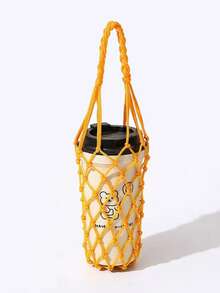 1pc Handmade Woven Net Bag, Reusable For Water Cup, Coffee, Portable Bottle Holder, Decoration, Storage, Suitable As Gift For Friends, Relatives, Classmates - Multicolor - View 8