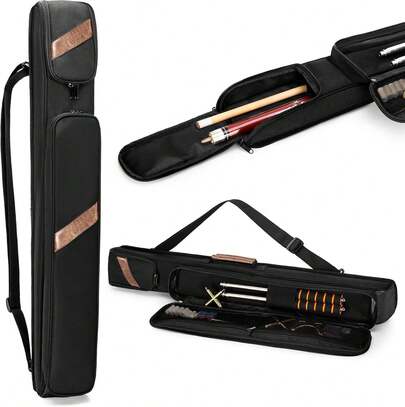 Pool Cue Case Holds 1 Butt And 1 Shaft, Billiard Pool Cue Stick Carrying Case Bag With Handle And Detachable Shoulder Strap, Pool Cue Bag With Front Accessory Pocket, Black