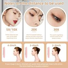 情人节礼物：LED 带灯放大镜，10倍/20倍/30倍放大化妆镜，带灯手持旅行化妆镜，6英寸小巧便携梳妆镜，可悬挂放大镜，适用于化妆、剃须和护肤，800mAh 可充电带灯化妆镜，男女皆宜的最佳礼物 - 粉色 - 查看 10