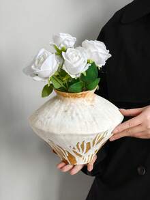 1个复古陶瓷花瓶，复古壁龛纹理花瓶，高端客厅花瓶，高品质家居客厅装饰，法式花卉装饰，家居装饰，摄影道具。适用于酒店、餐厅、客厅、门厅、花园、婚礼、咖啡厅、卧室。 - 彩色 - 查看 11