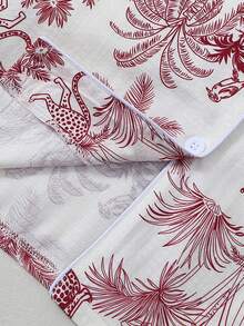 Giraffe & Monkey Print Short Sleeve Shorts Pajama Set For Women - Red - View 8
