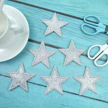 4pcs Shiny Silver Star Embroidered Patches, Iron-On/Sew-On, Suitable For Jackets, T-Shirts, Hats, Backpacks, Jeans, DIY Fashion Apparel Accessories - Multicolor - View 7