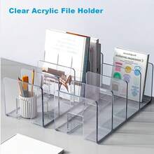 Marte Vanci Clear Acrylic File Sorter, Sturdy Desk File Organizer Shel F Book Holder Purse Handbag Clutch Divider File Folder Rack For Letter Cookbooks Home Office Kitchen Supplies 4 Sections (2 Pcs) - 2pack - 查看 4