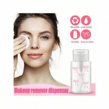Pink Bowknot Pattern Clear PET Refillable Travel Bottle, Makeup Remover Dispenser, Dispensing Bottle Portable Pump Dispenser For Nail Polish Remover, Toner And Makeup Remover, Hand Wash Only, Reusable, Makeup Remover Bottle Travel Essentials Vacation Holiday Travel Bottles - 1pc - View 4