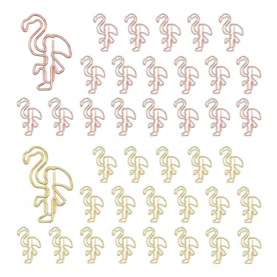 40pcs Flamingo Shape Paper Clips With Clear Box, Rose Gold And Yellow Gold, Funny Cute Paperclips Bookmarks Planner Clips For Fun Office Supplies Schoolsss Gifts Wedding Decoration - Flamingo40pcs - View 1