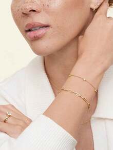 1件925纯银新款时尚百搭回形针设计手链，个性化简约创意珠宝配饰 - 手鍊 - 查看 1