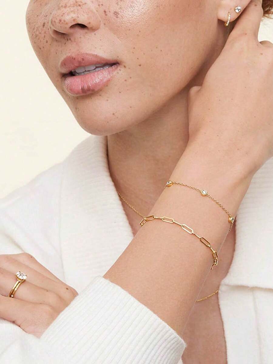 1件925纯银新款时尚百搭回形针设计手链，个性化简约创意珠宝配饰 - 手鍊 - 查看 1