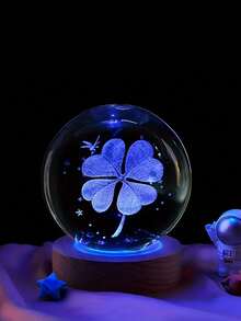7-Color Clover Crystal Ball Lamp, USB Powered With Wooden Base, Valentine's Day Gift, Home Bedroom Decor, Suitable For Office, Hotel, Birthday Party And Holiday Gifts - Multicolor - View 6