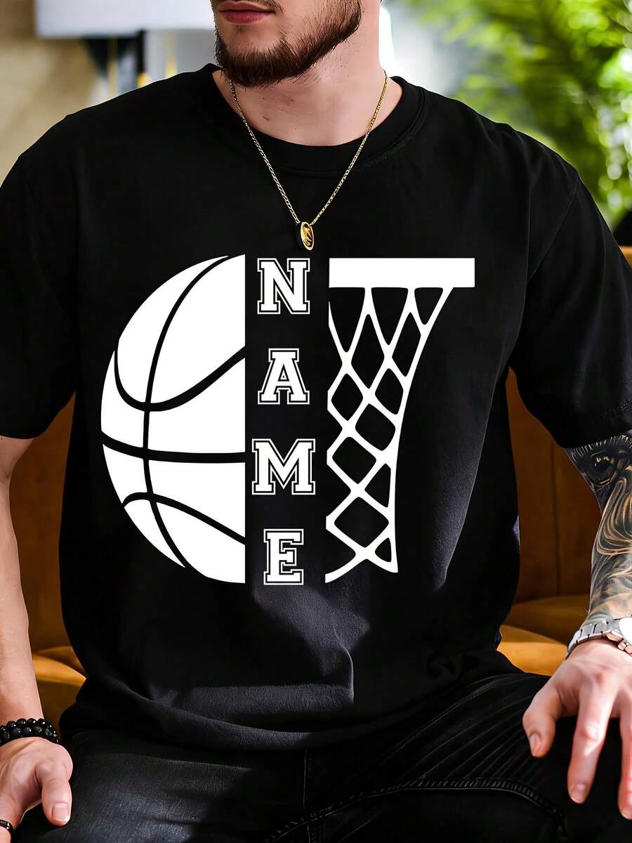Custom Basketball Name T Shirt With Ball And Hoop Design For Men Sportswear Gift For Basketball Fans Athletic Wear Summer Casual Top Unisex Apparel - Black - View 1