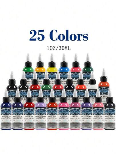 25/16 件装 1 盎司彩色纹身墨水套装，含墨水瓶，适合日常使用