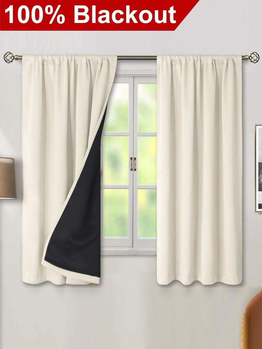 1pc Full Blackout Thermal Curtain - 99% UV Resistant Polyester, Rod Pocket Hanging, Non-Bleachable Plain Weave, Bedroom Art Theme, Coated Blackout Thermal, Noise Reducing - Ideal For Bedroom, Farmhouse And School Deep Sleep - Beige - View 1