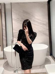 1pc Black Faux Pearl Decor Romantic Wedding Handbag, Luxury Velvet Clutch Purse For Evening Party, Prom, Formal Dress - Black - View 10