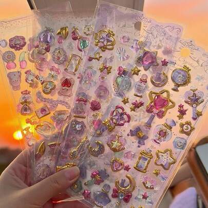复古箔片闪光贴纸，3D钻石水晶装饰贴纸，适用于DIY手机壳、手账、日记本