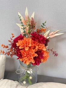 Flores de Rosa Branca de Seda Artificial em Vaso para Decoração Doméstica, Ambiente de Jantar, Durante Todo o Ano - Vermelho - Visão 3