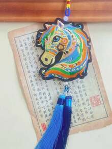 1pc Versatile 2026 Zodiac Embroidered 3D Tassel Bell Horse Shaped Keychain, Fashionable Bag Charm, Perfect Gift For Lover, Friend, Colleague, Partner, Birthday Gift