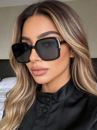 1 Cặp kính thời trang vuông lớn, kiểu dáng retro cá tính, đa năng, bóng bẩy dành cho nữ, thích hợp cho các hoạt động mùa thu/đông, du lịch, đi biển, lễ hội âm nhạc và sử dụng hàng ngày.