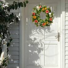 1 pièce Couronne de fleurs artificielles de printemps, décoration florale artificielle pour la maison, porte d'entrée/cour/salon/mur, décoration intérieure de maison, couronne de fleurs artificielles d'été - Vert - Voir 7