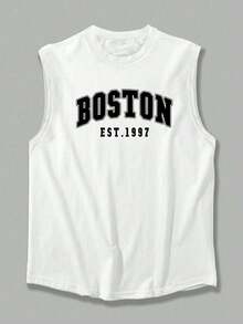 Men's Summer Casual Letter Graphic Round Neck Tank Top - White - View 3