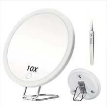 Quà tặng Ngày Valentine: Gương trang điểm có đèn LED trắng, độ phóng đại 10X, 20X, 30X, kích thước 6 inch, cầm tay nhỏ gọn, có chân đế, dùng để trang điểm, cạo râu và chăm sóc da, pin sạc 800mAh, gương trang điểm du lịch có đèn, món quà tuyệt vời nhất cho nam và nữ. - trắng - Xem 16