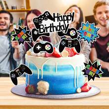 9件套生日快乐蛋糕装饰品，电子游戏主题蛋糕插牌，电子游戏主题装饰，男宝宝生日派对用品，化妆派对，服装派对，情人节，角色扮演派对 - 彩色 - 查看 6
