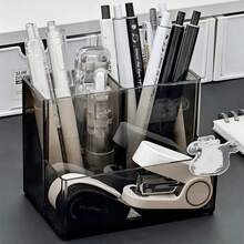 Minimalist Transparent Multi-Compartment Pen Holder, Multifunctional Desktop Stationery Storage Box, Suitable For Office And Study Supplies - Multicolor - View 2