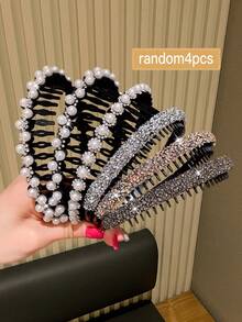 4 Stücke/Set Modische elegante Kristall & Kunstperlen besetzte Haarreife für Damen, geeignet für den täglichen Gebrauch, Make-up, Ausgehen, empfohlen als Geschenk Haaraccessoires Haarband - Verschiedenfarbig - Übersicht 7