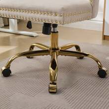 Modern Office Chair With Velvet Upholstery, Button Tufting And Gold Metal Base, Adjustable Swivel Chair, DE1923PK - Beige - View 11