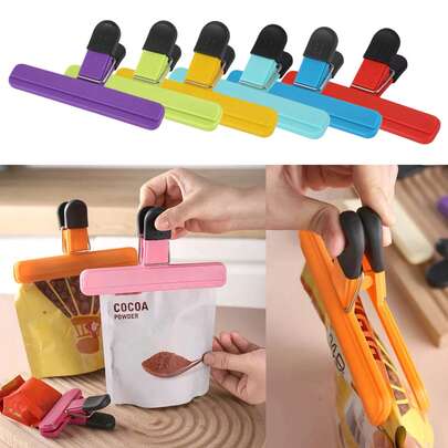 6팩 대형 칩 백 클립 - 다양한 크기의 식품 백 클립 플라스틱 헤비 씰 그립, 식품 보관용 백 클립, 스낵 커피 야채 과일용 플라스틱 헤비 듀티 에어 타이트 씰 그립