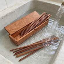 10pcs High Quality Wooden Chopsticks Set With Wooden Box - Ideal For Home, Kitchen, Living Room - Prevents Chopsticks From Scattering - Great Gift Choice - Redwood - View 1