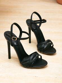 Women's Fashion Criss-Cross Peep Toe High Heel Sandals For Party & Outing,Stiletto Heels - Black - View 4