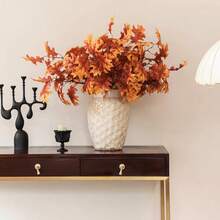 Artificial Fall Oak Tree Leaves Stems 8 PCS, Fall Decorations For Indoor Outdoor Halloween Than1ks 1giving Farmhouse Arrangement Decorations For Front Door Wedding Centerpieces In Autumn - 橡樹葉(橙黃色) - 查看 4