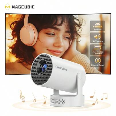  Magcubic Android 14 Projector HY300Pro+ Built In 5W Speaker 180°Flexible Rotating Projector Native 720P With Auto Correction Compact Portable Design For Office Bedroom Home Theater