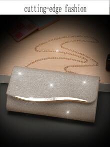 1 件时尚韩版女士金属饰边优雅晚装包，磁扣单肩包/手拿包，缎面面料