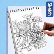 牛皮纸螺旋素描本，多种尺寸可选，纸张加厚，专为艺术学生设计，用于手绘素描，内含空白绘图页，可实现更清晰、更专业的素描。 - 彩色 - 查看 8