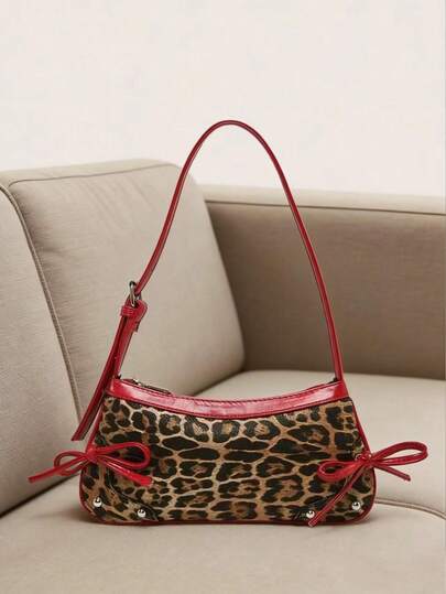 1pc Vintage Bow Decor Shoulder/Underarm Baguette Bag, Suitable For Dates, Outings, Parties, Fashionable Women's Bow Wallet