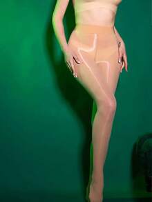 1PC Horse Oil Infused Ultra-Thin Shiny Sexy Tights Women's Solid Black Anti-Snag Non-Slip Pantyhose For Daily & Date Wear - Multicolor - View 9